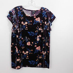 Short Sleeve Floral Velvet Top